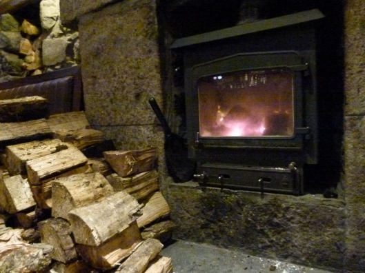 Log fire in the pub at Tobermory